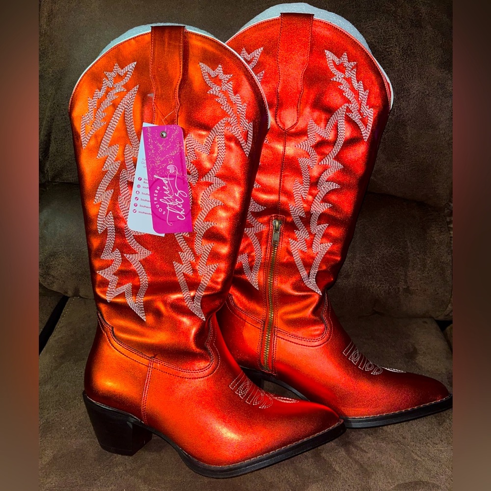 Brand New Red western boots- WIDE CALF